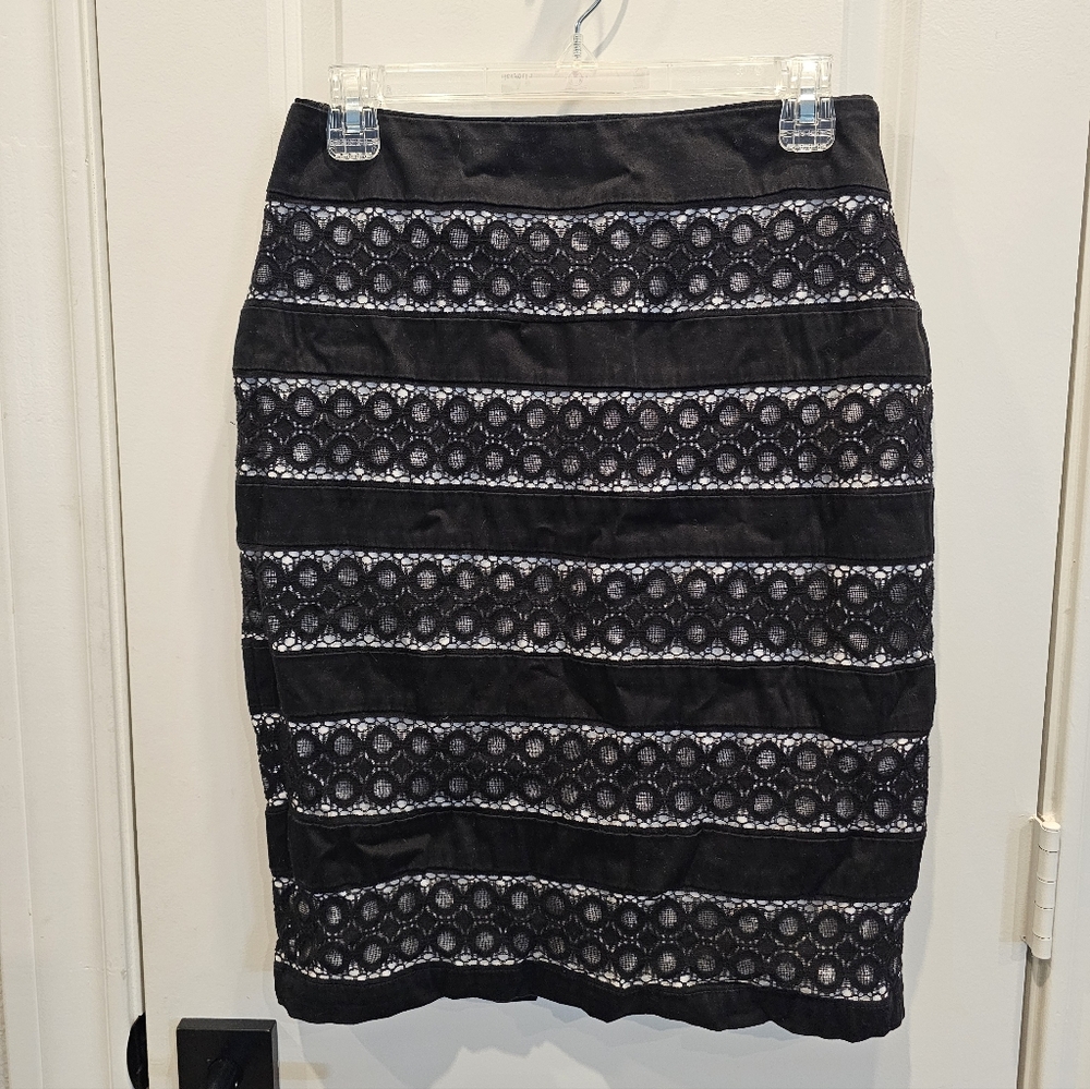 White House Black Market Striped Lace Pencil Skirt